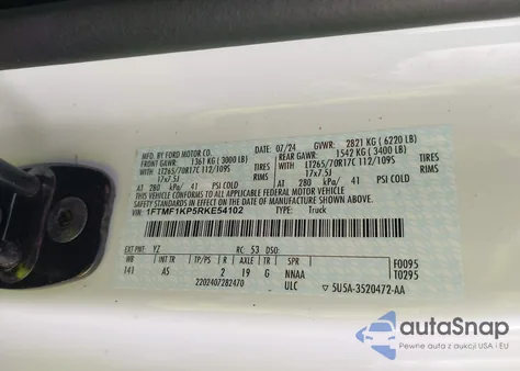 2024 Ford F-150 Xl from USA, damaged, VIN 1FTMF1KP5RKE54102